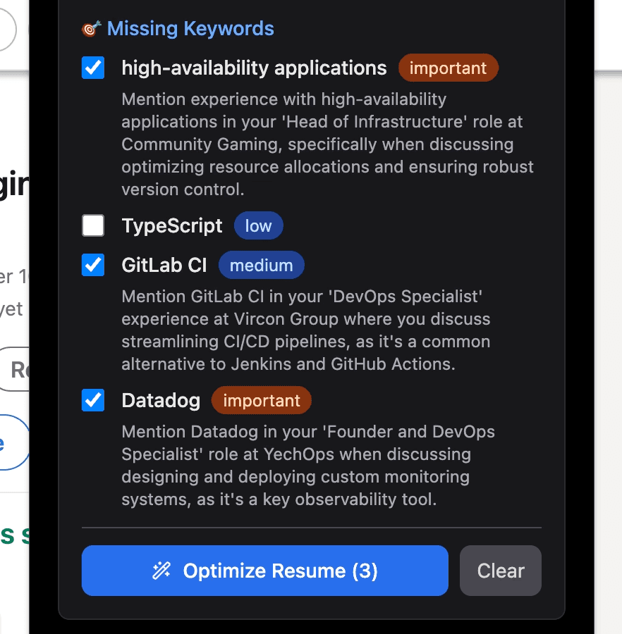 One-click resume optimization